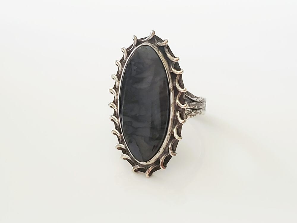Vintage Sterling Silver Oval Onyx Ring